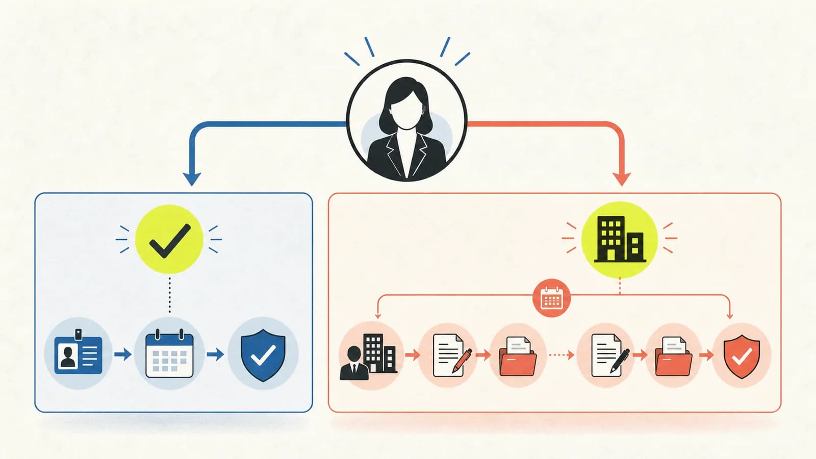 Decision map separating current U.S. work authorization from employer sponsorship needed now or later