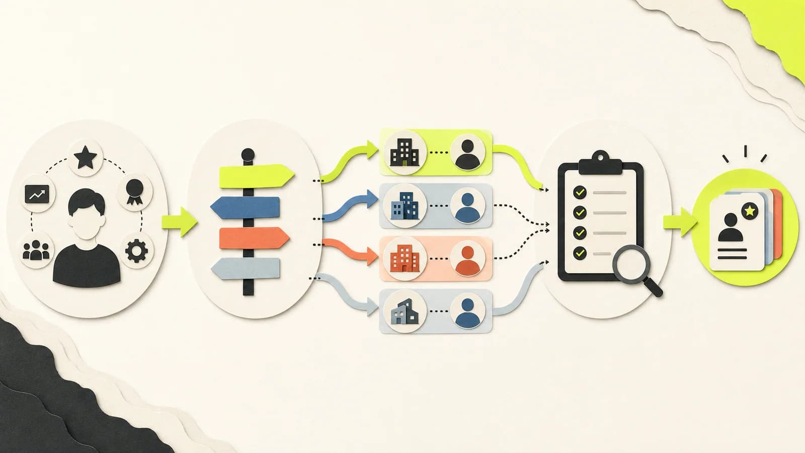 Strategy map moving from personal eligibility and existing leverage to route-compatible employers, verified roles, and applications