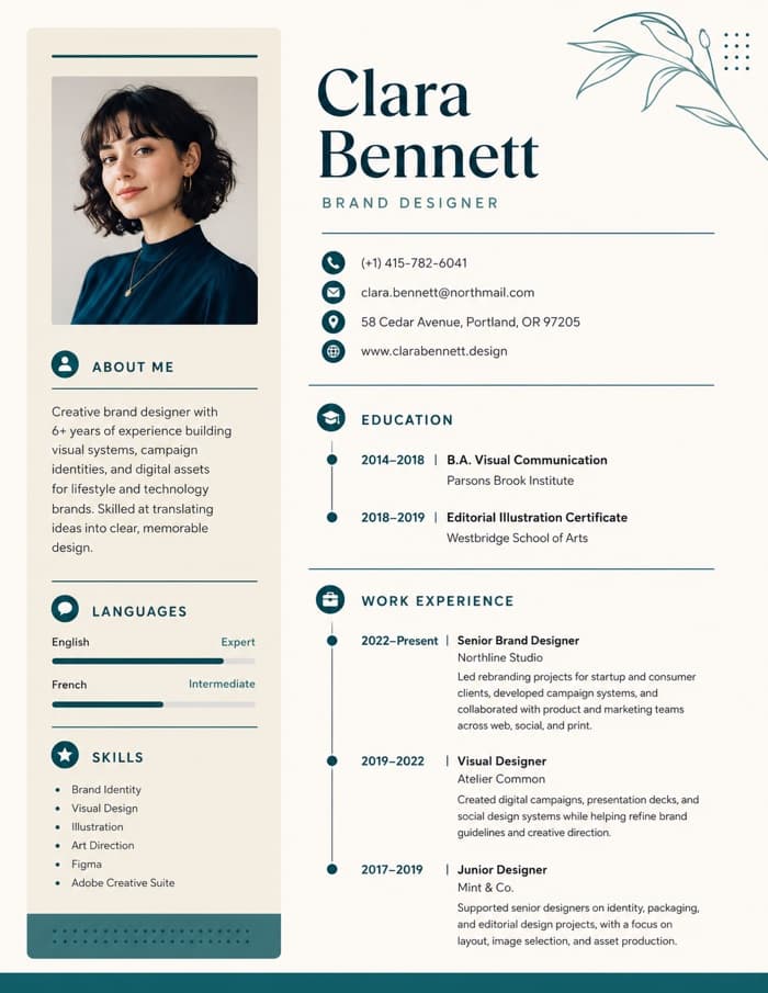 Brand Designer resume example in the Creative format
