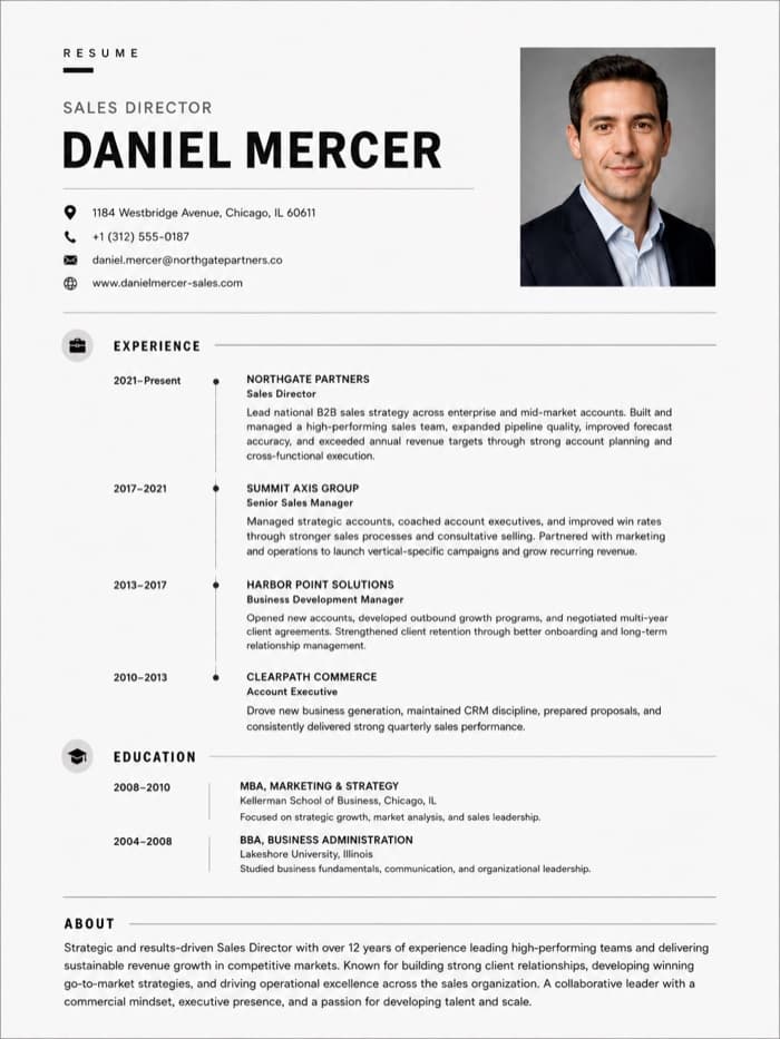 Sales Director resume example in the Executive format